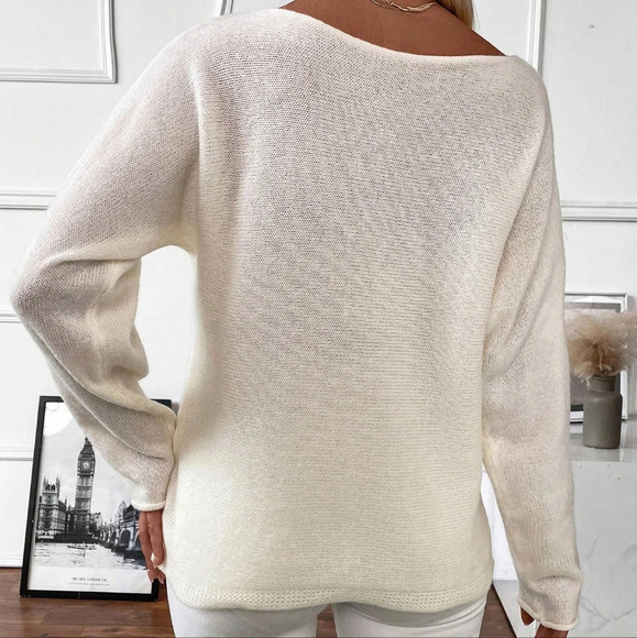 Women's Colorful Flower Embellished Crew Neck Long Sleeve  - Picture 3 of 4